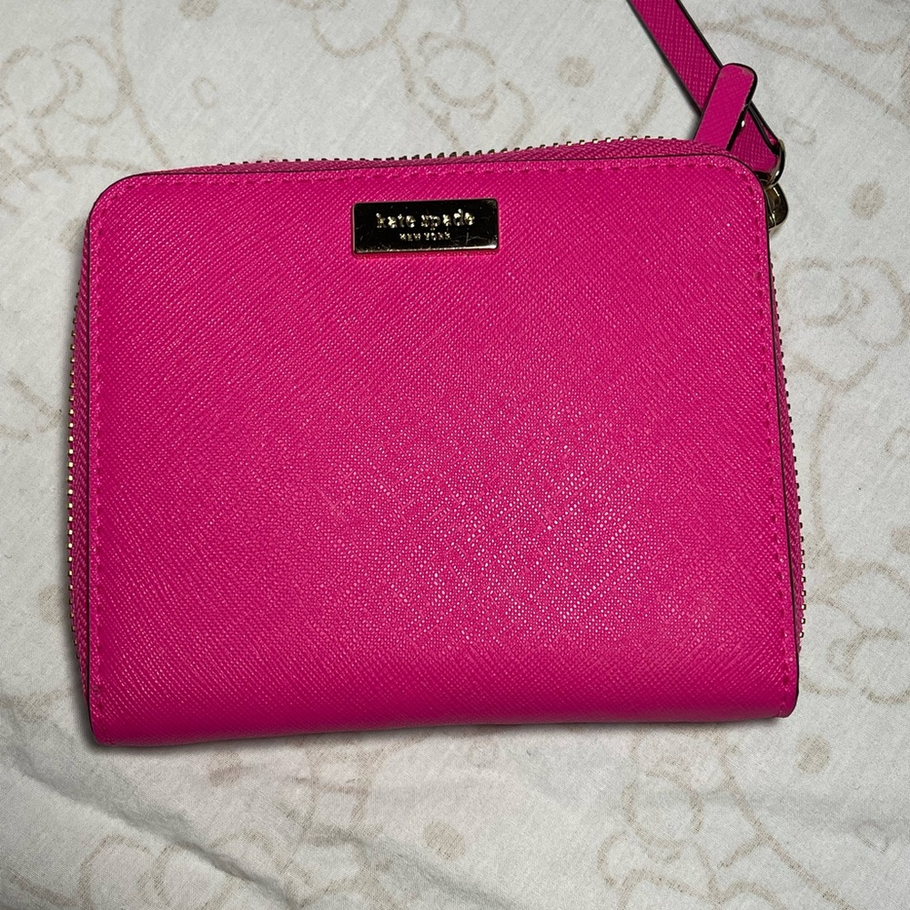 Kate Spade saffiano compact zipper bifold pink wallet